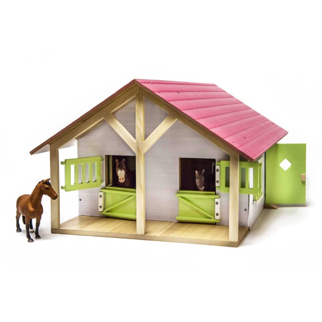 Kids globe paardenstal roze met 2 boxen en berging, 1:24
