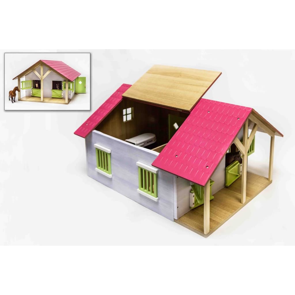 Kids globe paardenstal roze met 2 boxen en berging, 1:24