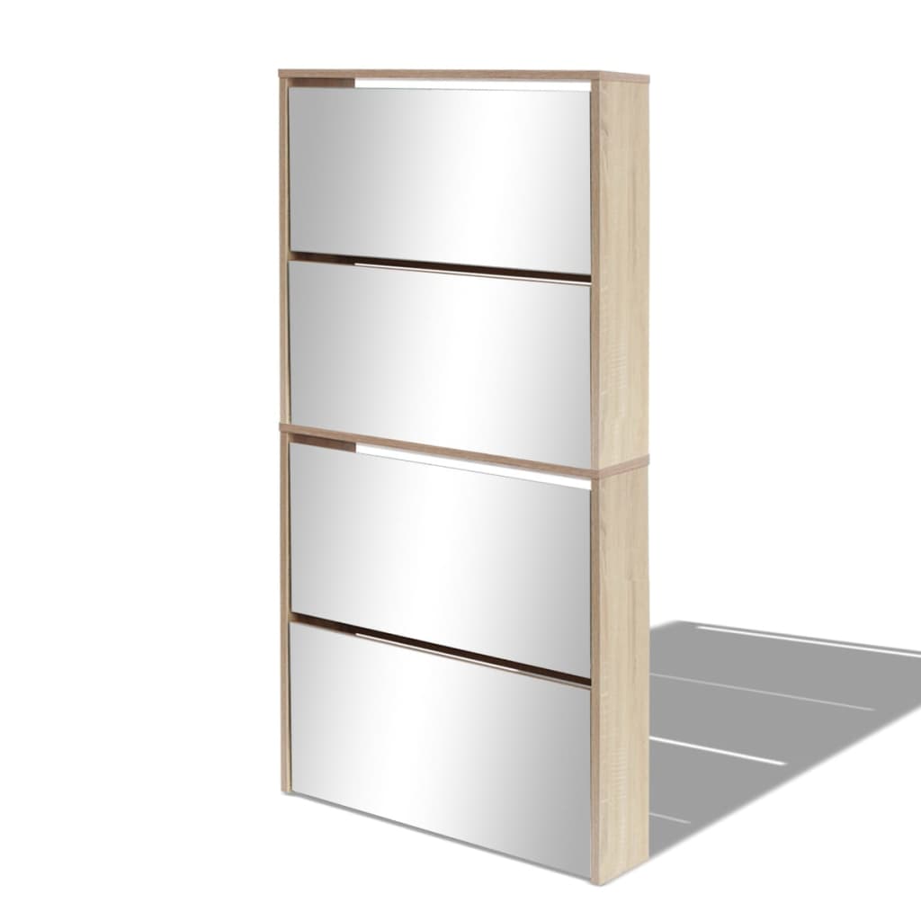 Vidaxl schoenenkast met 4 spiegels 63x17x134 cm eikenhout