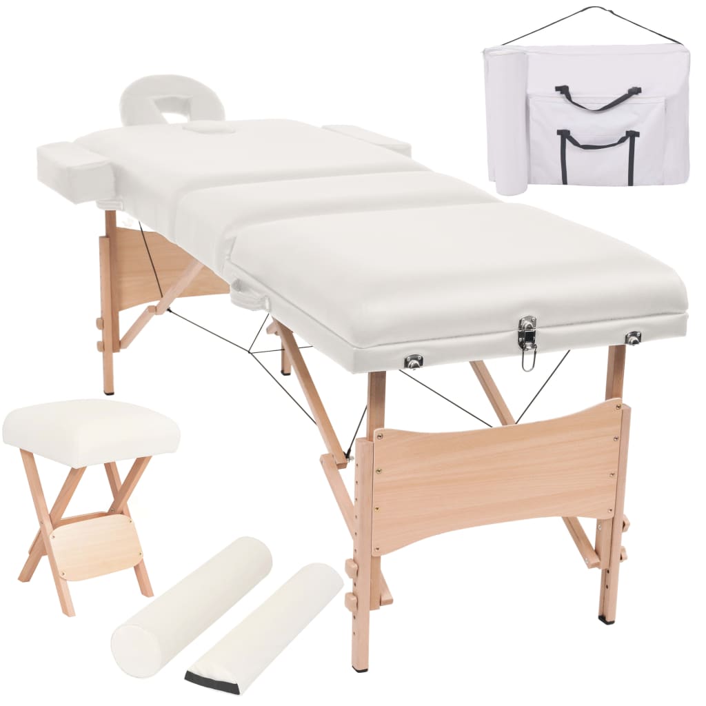 Vidaxl massagetafel- en krukset inklapbaar 3 zones 10 cm dik wit