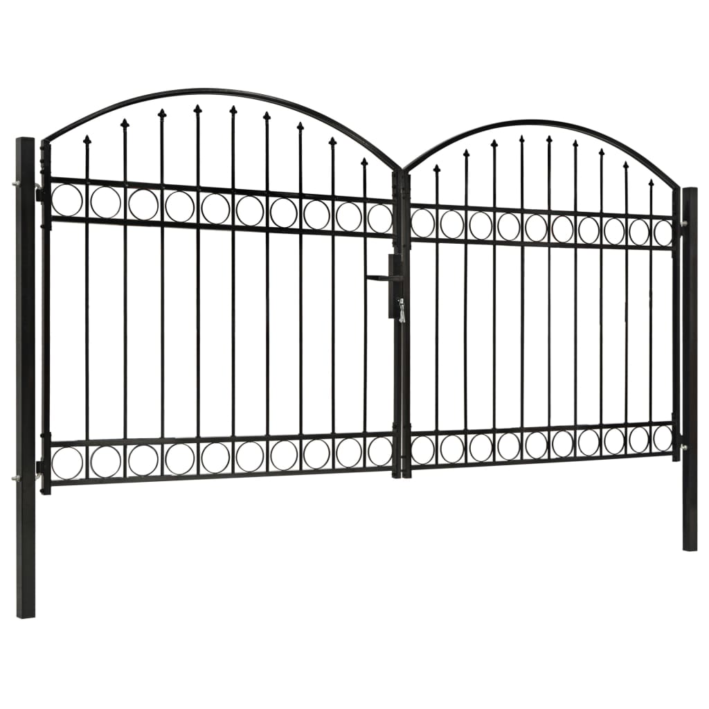 VidaXL Poort met gebogen bovenkant dubbel 300x125 cm staal zwart