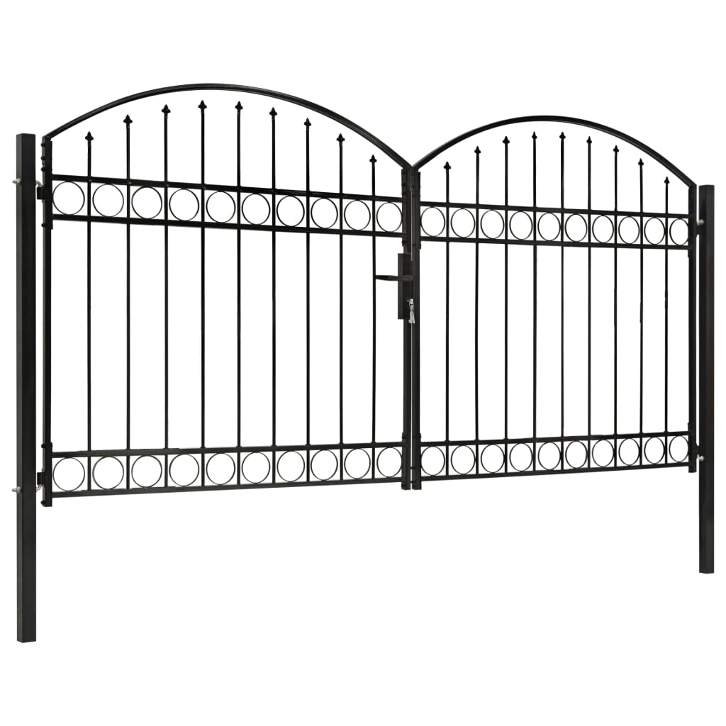 VidaXL Poort met gebogen bovenkant dubbel 300x150 cm staal zwart
