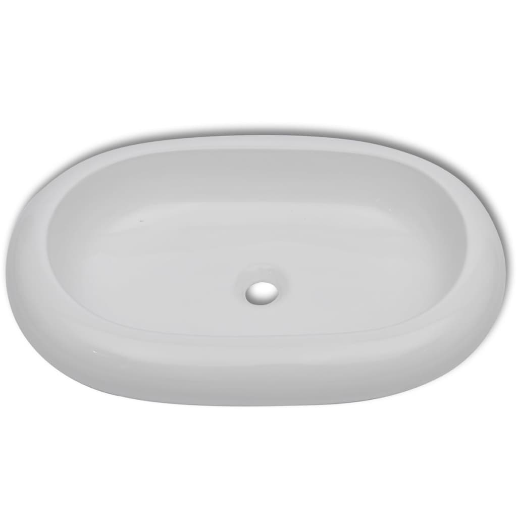 Vidaxl badkamerwastafel met mengkraan ovaal keramiek wit