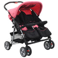 Vidaxl tweelingkinderwagen staal roze en zwart