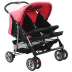 Vidaxl tweelingkinderwagen staal roze en zwart