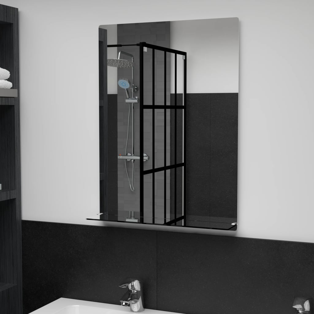 Vidaxl wandspiegel met schap 50x70 cm gehard glas