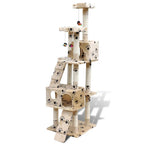 VidaXL Kattenkrabpaal met pootafdrukken en 2 huisjes 170 cm beige