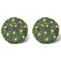 VidaXL Ronde kunstbuxus 35 cm met solar LED-verlichting (2 stuks)