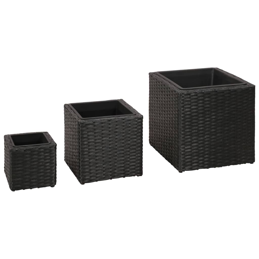 Vidaxl plantenbakken verhoogd 3 st poly rattan zwart