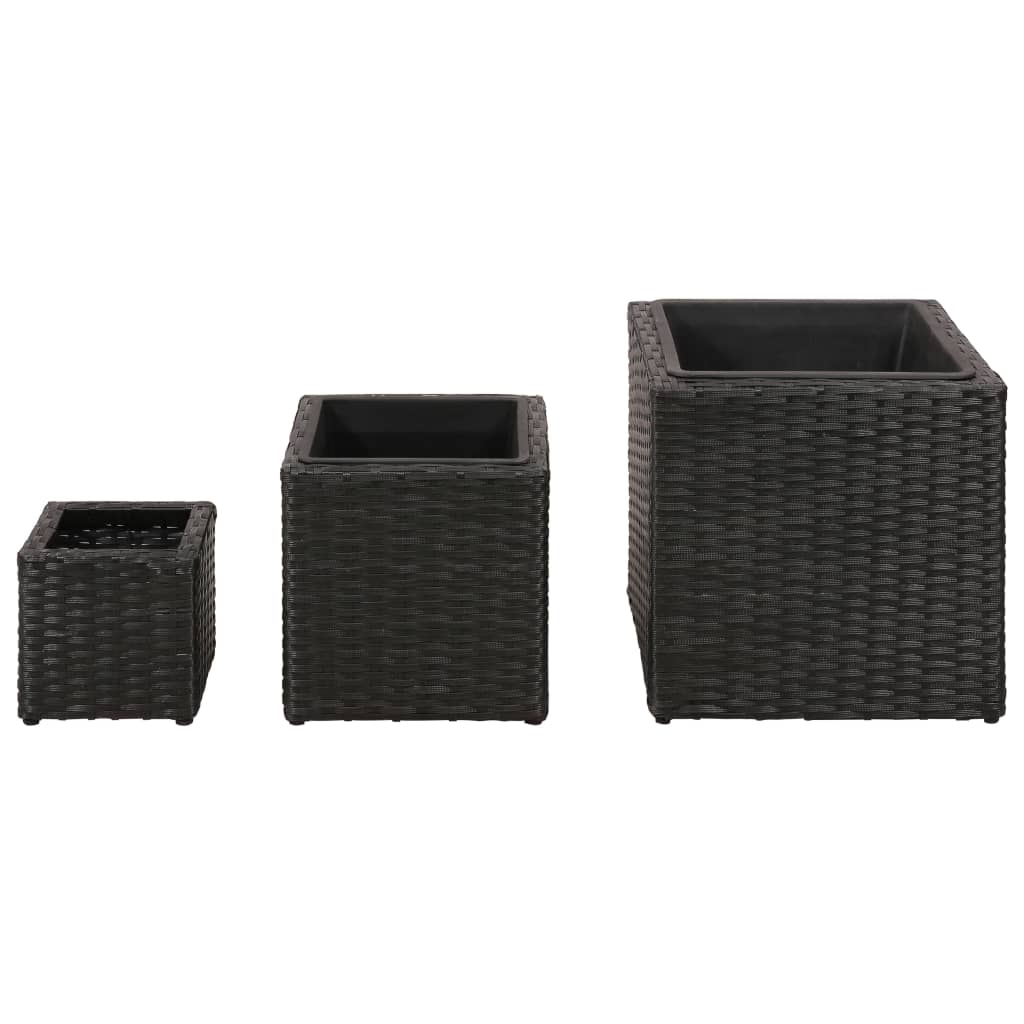 Vidaxl plantenbakken verhoogd 3 st poly rattan zwart