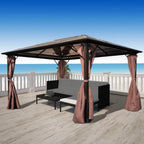 VidaXL Prieel met gordijn 400x300 cm aluminium bruin