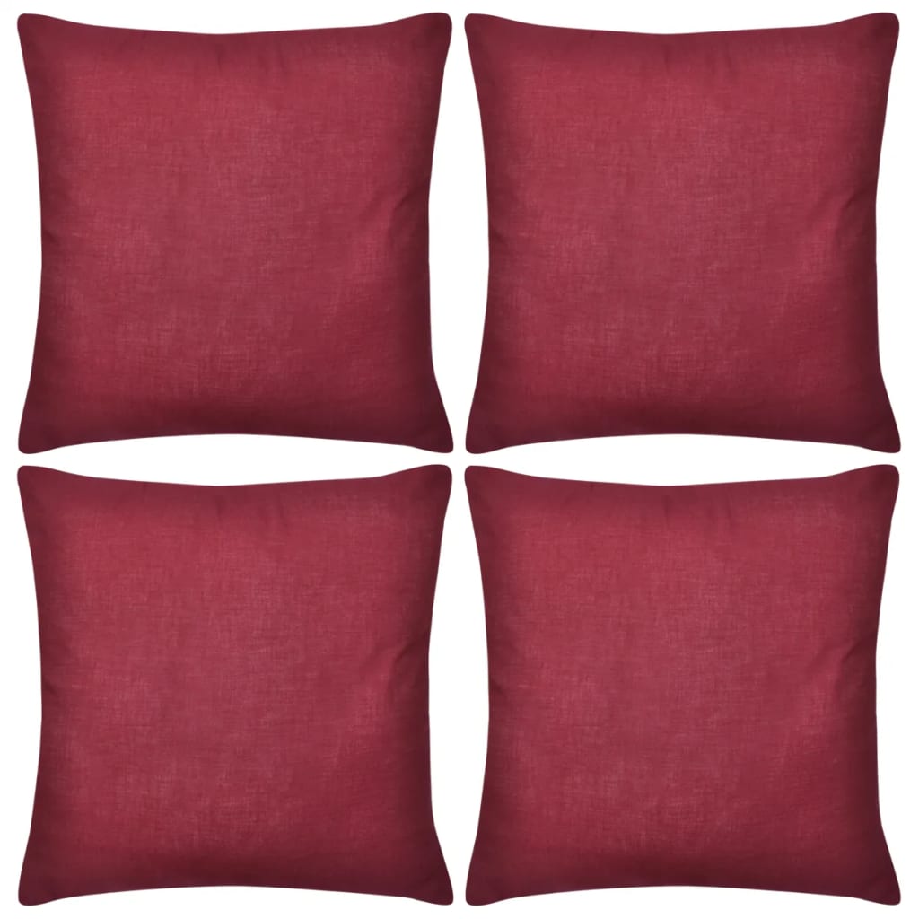 VidaXL Kussenhoezen katoen 50 x 50 cm bordeauxrood 4 stuks