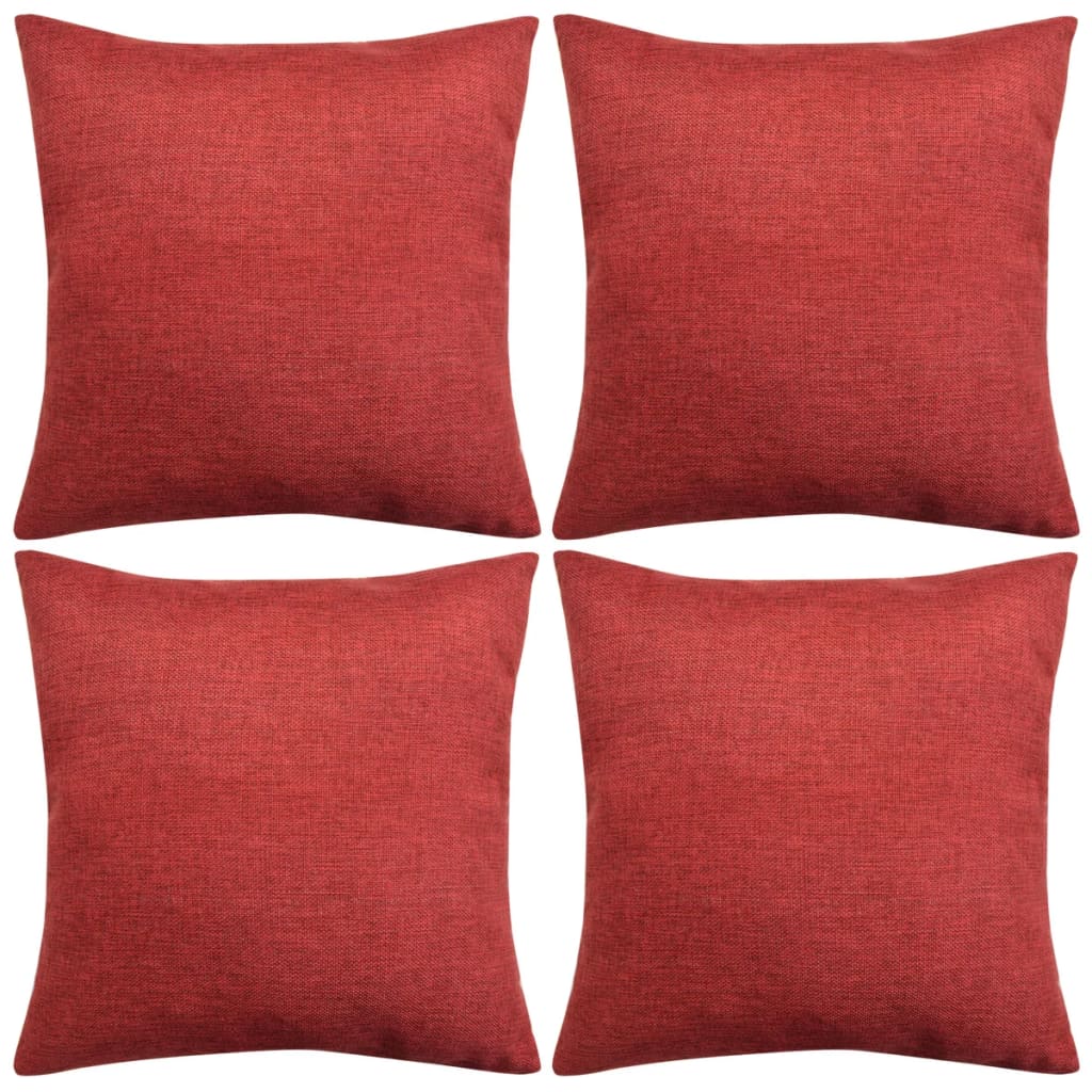 VidaXL Kussenhoezen 4 stuks linnen look bordeauxrood 80x80 cm
