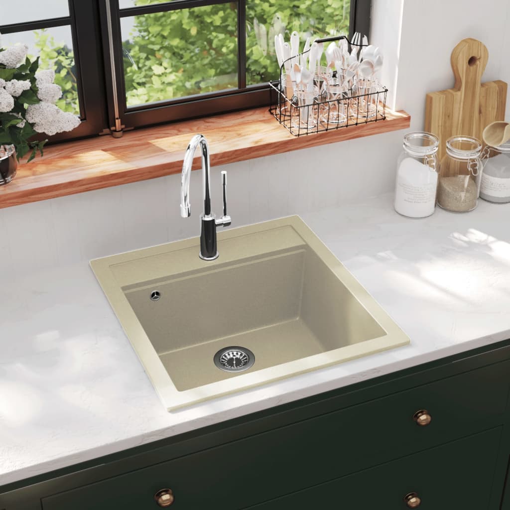 Vidaxl gootsteen enkele bak graniet beige