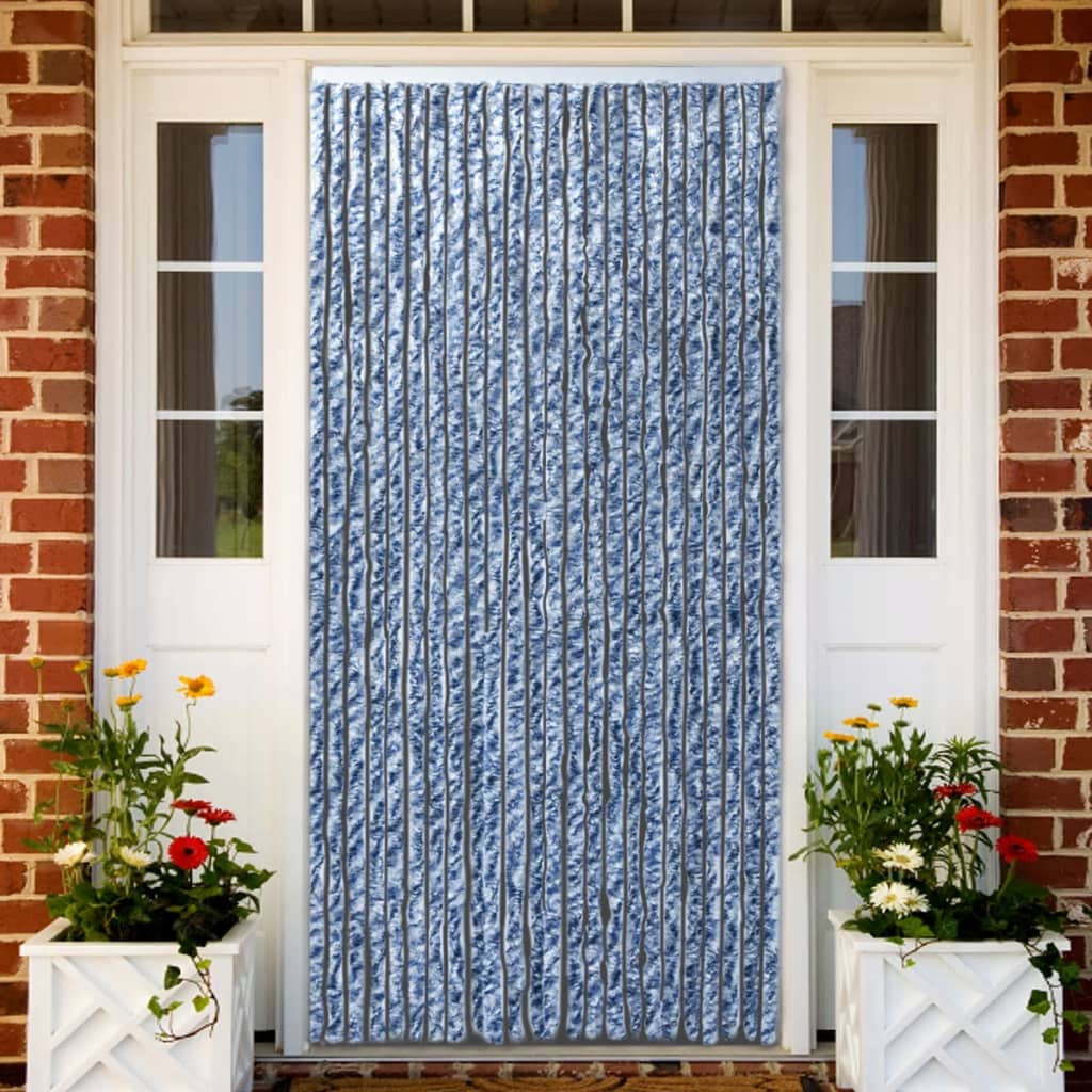 Vidaxl vliegengordijn 100x220 cm chenille blauw, wit en zilver