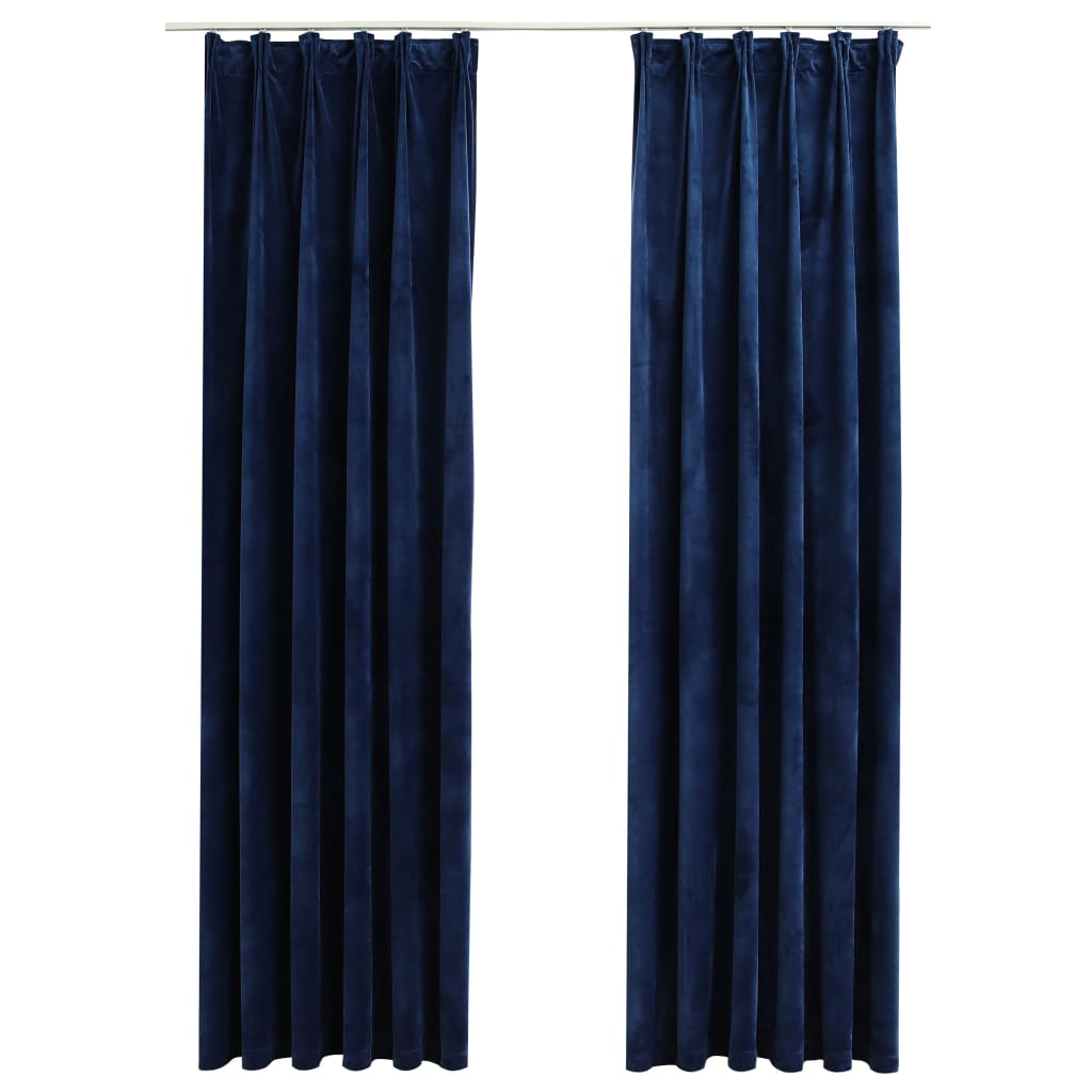 Vidaxl gordijnen verduisterend 2 st met haken 140x175 cm fluweel blauw