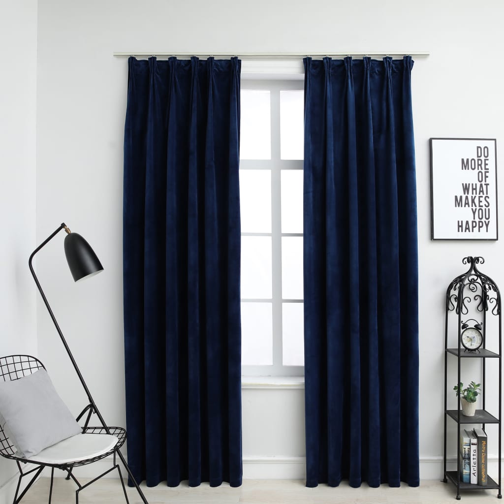 Vidaxl gordijnen verduisterend 2 st met haken 140x175 cm fluweel blauw