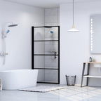 Vidaxl douchedeur 81x195 cm gehard glas zwart