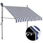 Vidaxl luifel handmatig uitschuifbaar met led 150 cm blauw en wit