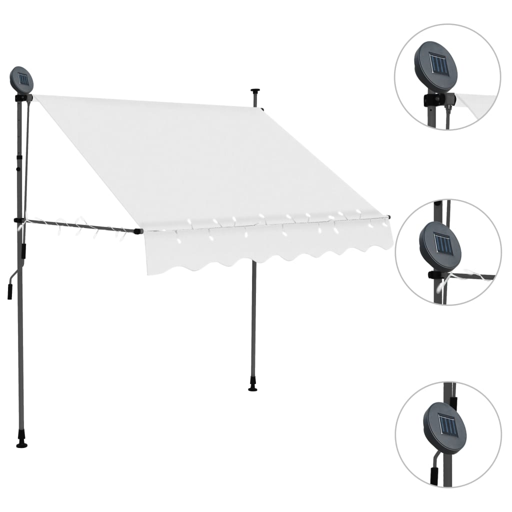 Vidaxl luifel handmatig uitschuifbaar met led 200 cm crèmekleurig