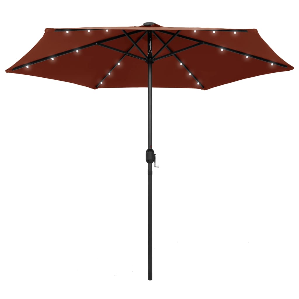 VidaXL Parasol met LED-verlichting en aluminium paal 270 cm terracotta