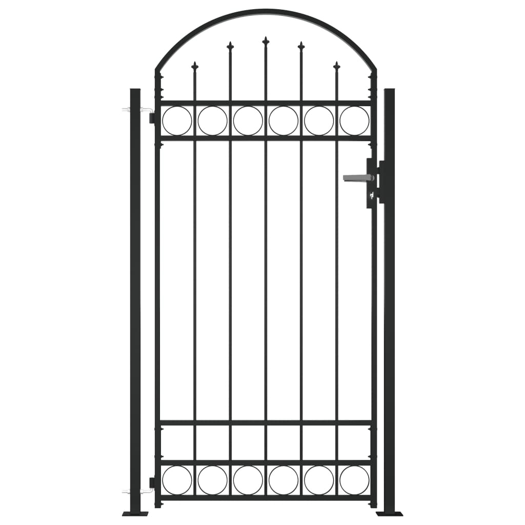 Vidaxl poort met gebogen bovenkant en 2 palen 105x204 cm zwart