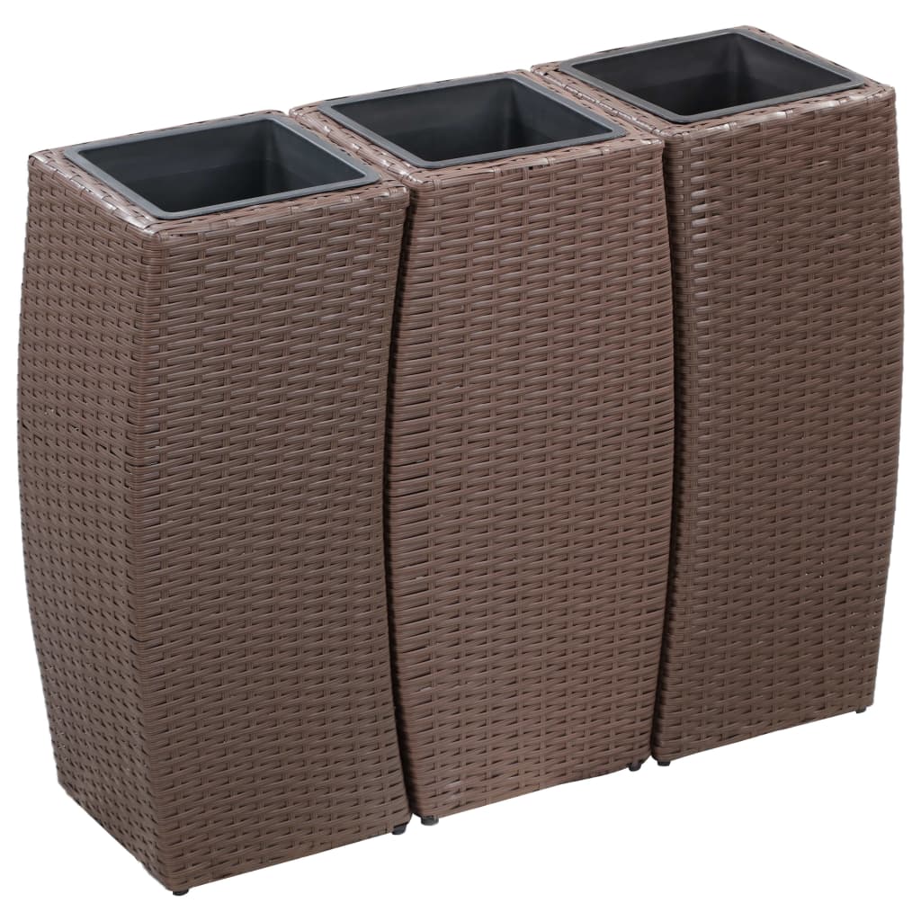 VidaXL Plantenbakken verhoogd 3 st poly rattan bruin