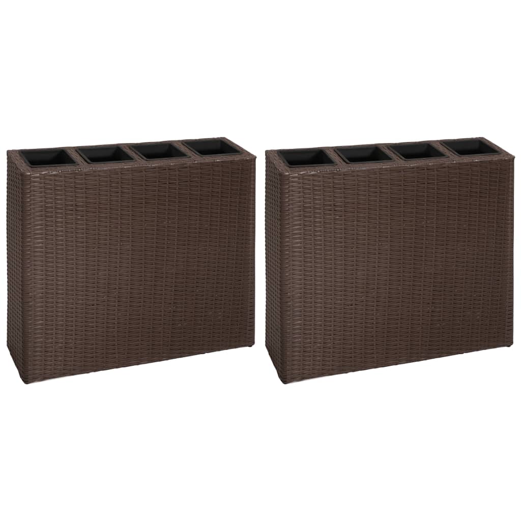 Vidaxl plantenbak verhoogd met 4 potten 2 st poly rattan bruin