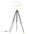 VidaXL Vloerlamp driepoot 141 cm massief teakhout grijs en wit