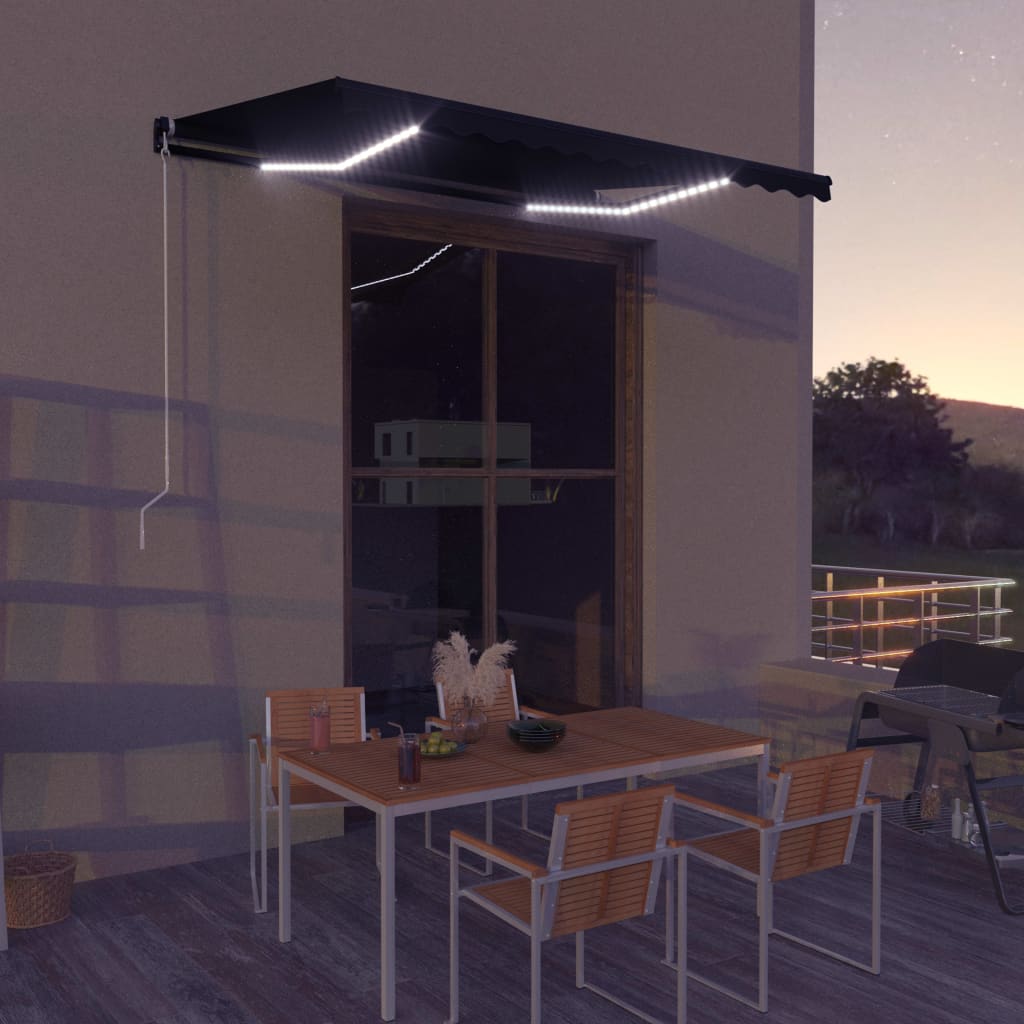 Vidaxl luifel handmatig uittrekbaar met led 350x250 cm antraciet