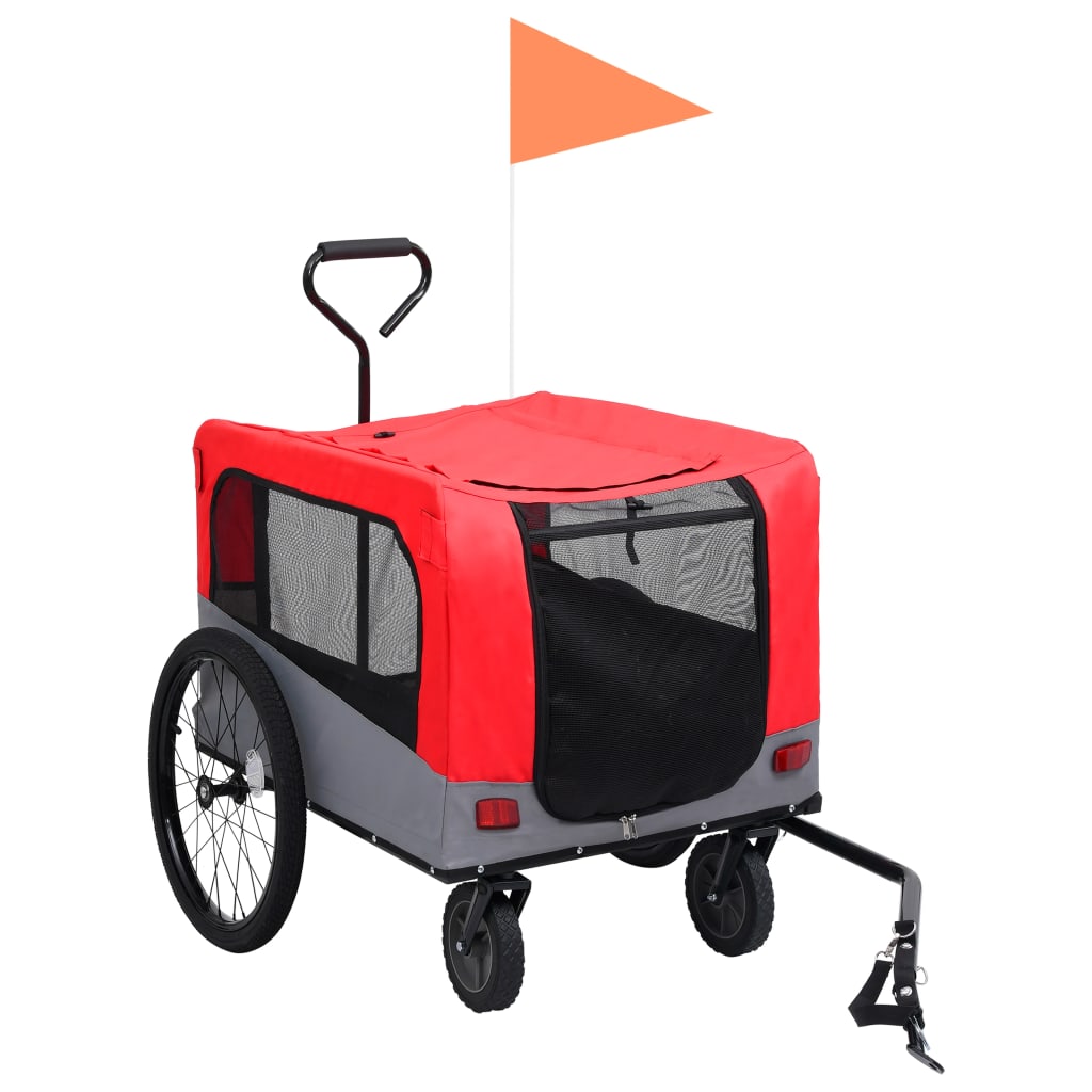 Vidaxl fietstrailer en hondenwagen 2-in-1 rood en grijs