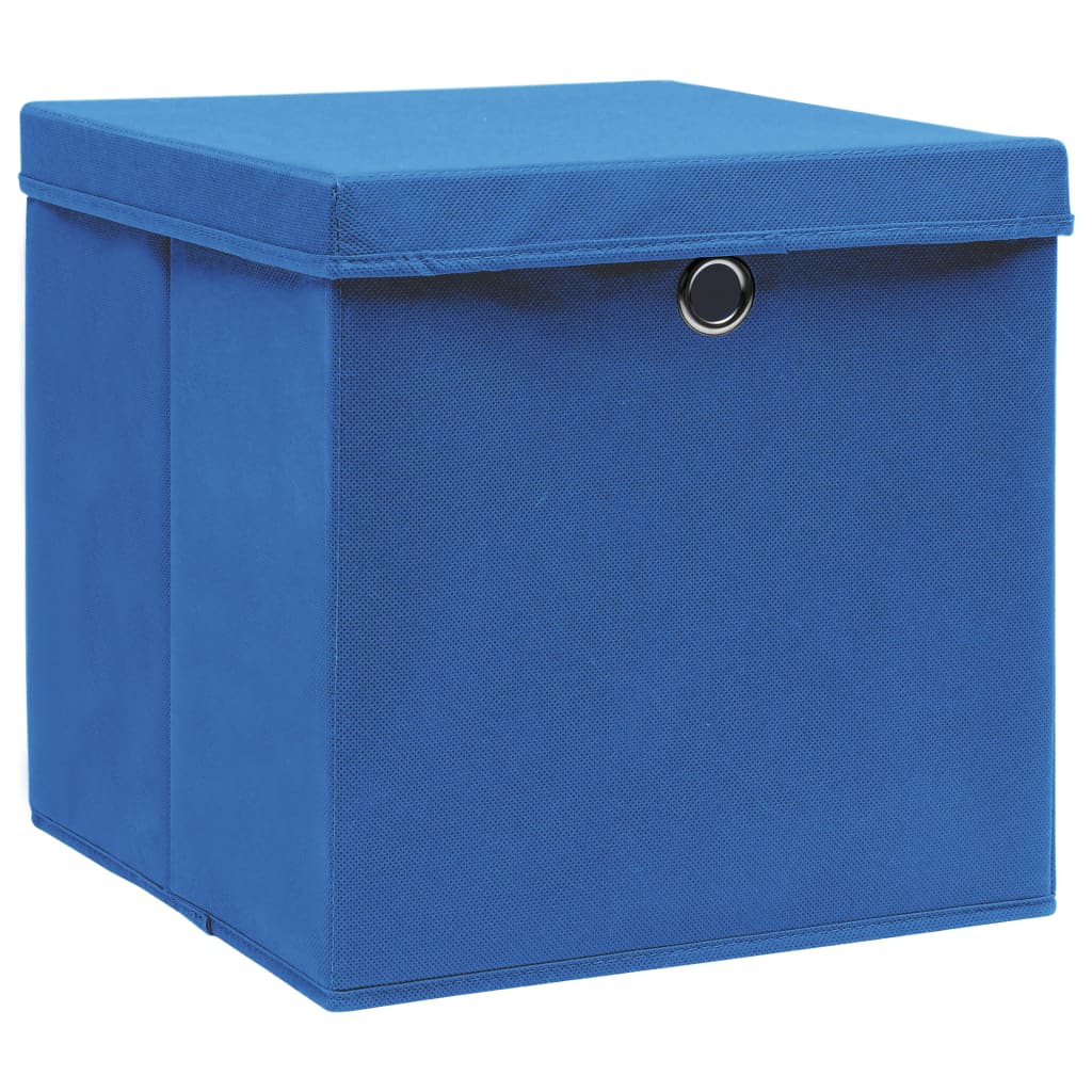 Vidaxl opbergboxen met deksel 10 st 32x32x32 cm stof blauw