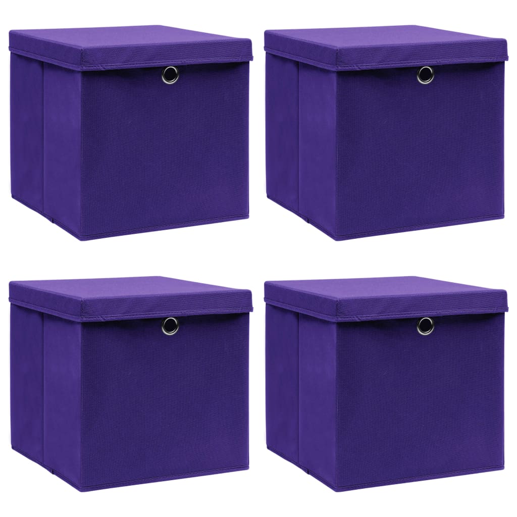 Vidaxl opbergboxen met deksel 4 st 32x32x32 cm stof paars
