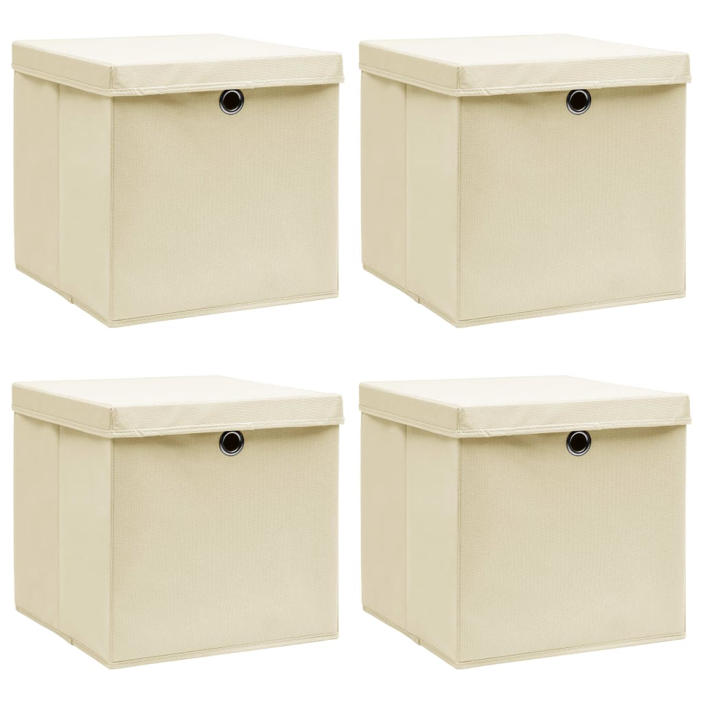 Vidaxl opbergboxen met deksel 4 st 32x32x32 cm stof crèmekleurig