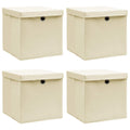 Vidaxl opbergboxen met deksel 4 st 32x32x32 cm stof crèmekleurig