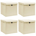 Vidaxl opbergboxen met deksel 4 st 32x32x32 cm stof crèmekleurig