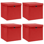 Vidaxl opbergboxen met deksel 4 st 32x32x32 cm stof rood