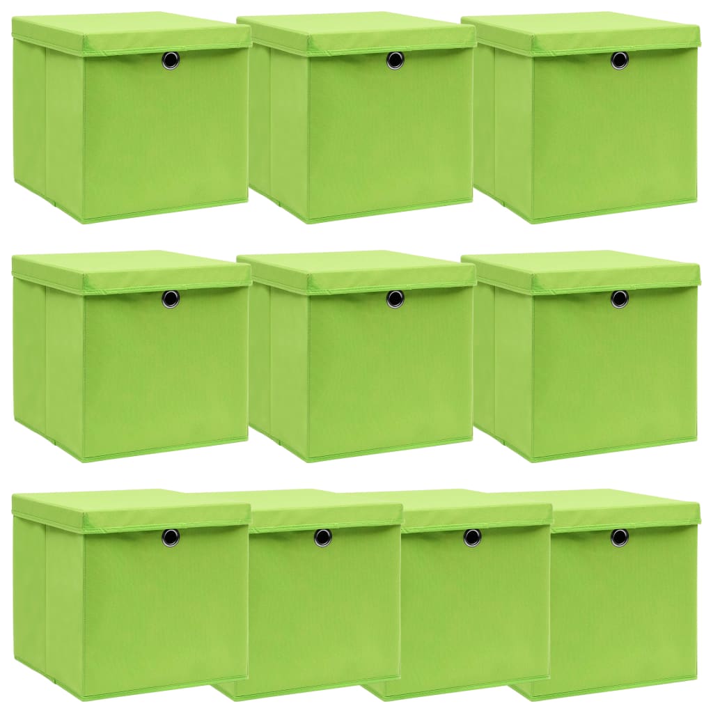 Vidaxl opbergboxen met deksel 10 st 32x32x32 cm stof paars