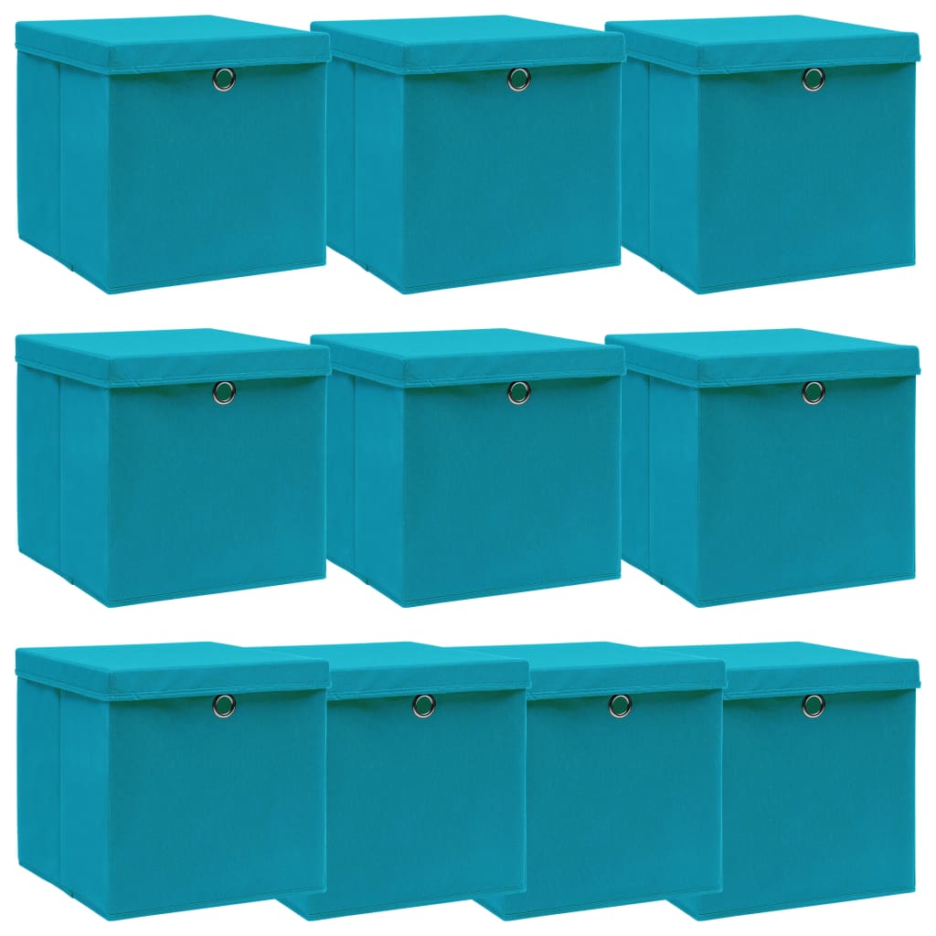 Vidaxl opbergboxen met deksel 10 st 32x32x32 cm stof babyblauw