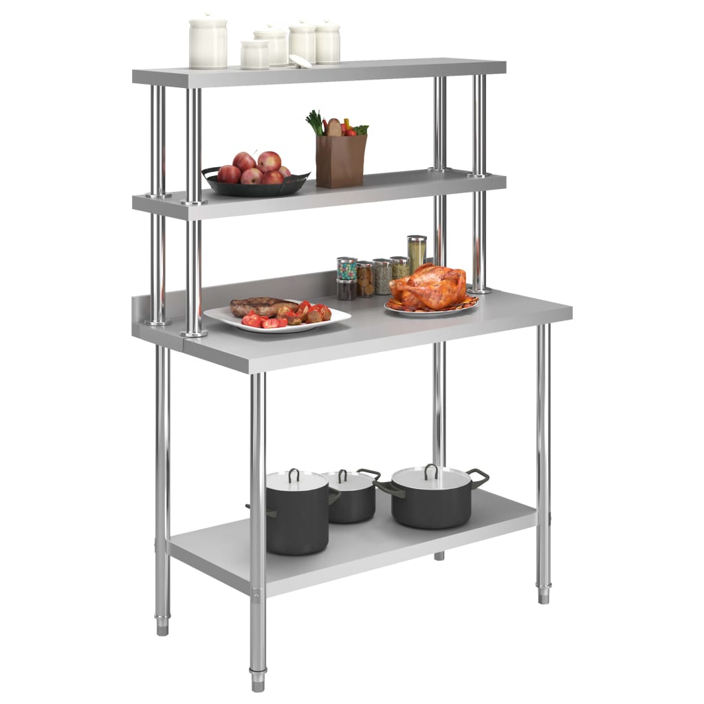 Vidaxl keukenwerktafel met bovenschap 120x60x150 cm roestvrij staal