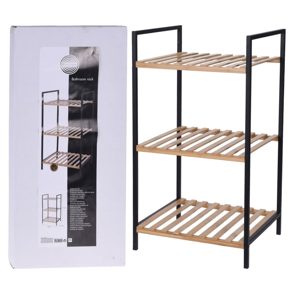Excellent houseware handdoekenrek 3 etages 38x32x70 cm bamboe metaal zwart