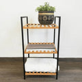 Excellent houseware handdoekenrek 3 etages 38x32x70 cm bamboe metaal zwart