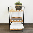 Excellent houseware handdoekenrek 3 etages 38x32x70 cm bamboe metaal zwart