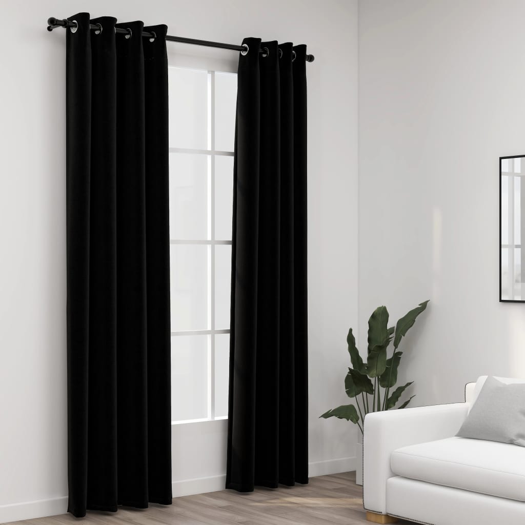 Vidaxl gordijnen linnen-look verduisterend ogen 2 st 140x225 cm zwart