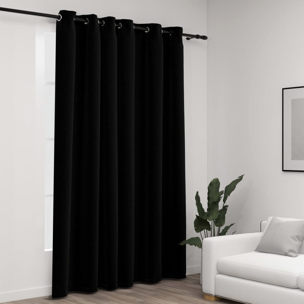 Vidaxl gordijn linnen-look verduisterend met ogen 290x245 cm zwart