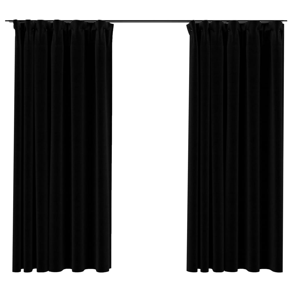 Vidaxl gordijnen linnen-look verduisterend haken 2 st 140x175 cm zwart
