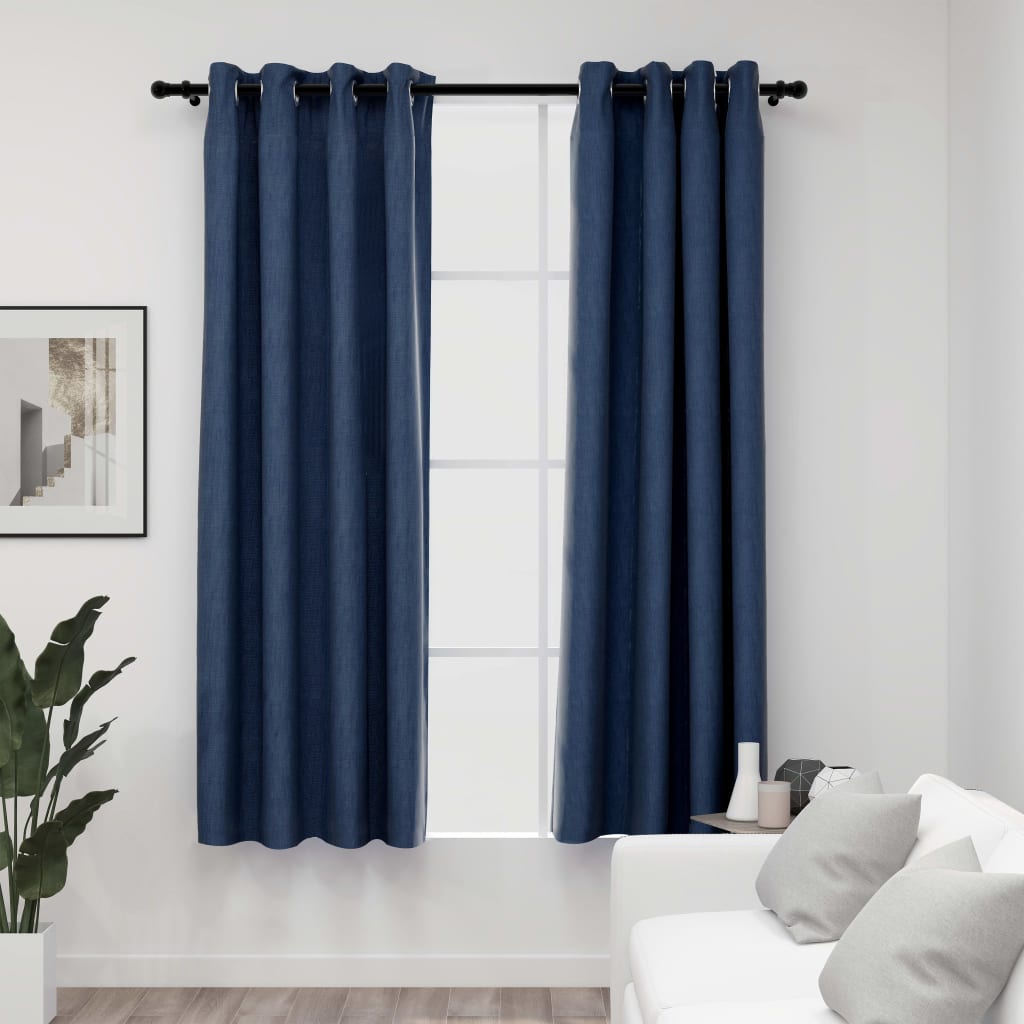 Vidaxl gordijnen linnen-look verduisterend ogen 2 st 140x175 cm blauw