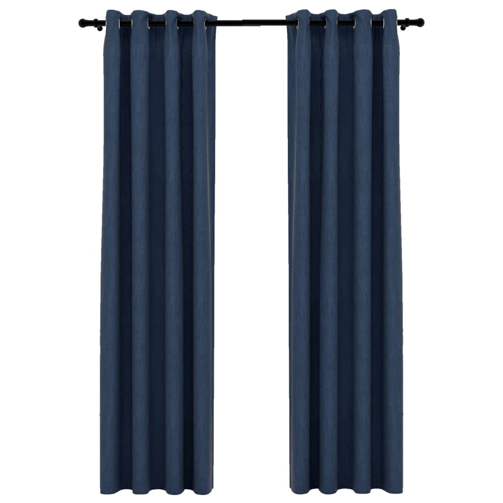 Vidaxl gordijnen linnen-look verduisterend ogen 2 st 140x245 cm blauw