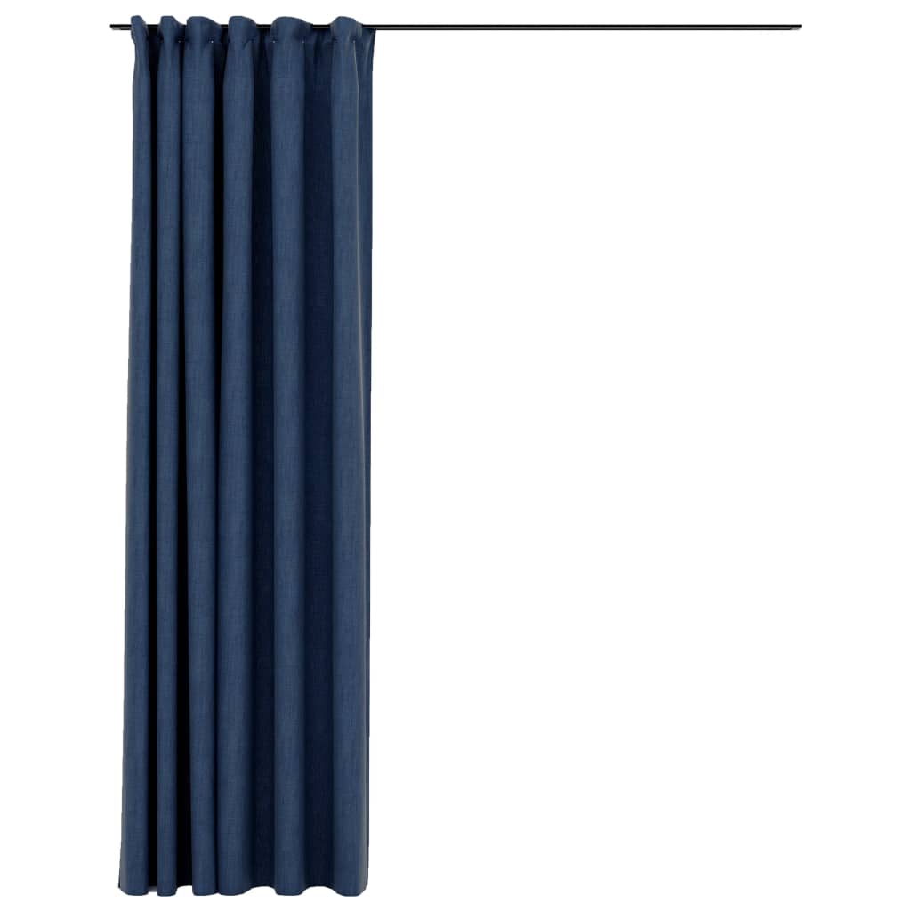 Vidaxl gordijn linnen-look verduisterend met haken 290x245 cm blauw
