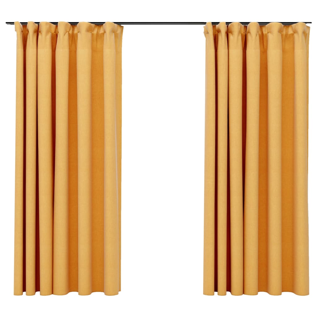 Vidaxl gordijnen linnen-look verduisterend haken 2 st 140x175 cm geel